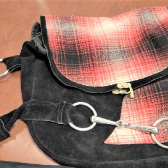 Black Suede PURSE Cowhide Purse SADDLE BAG Crossbody Purse Messenger Bag - Picture 8 of 8